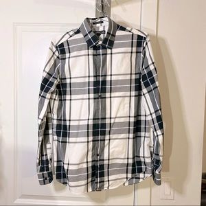 Express Blue, Black, & White Plaid Dress Shirt (S)
